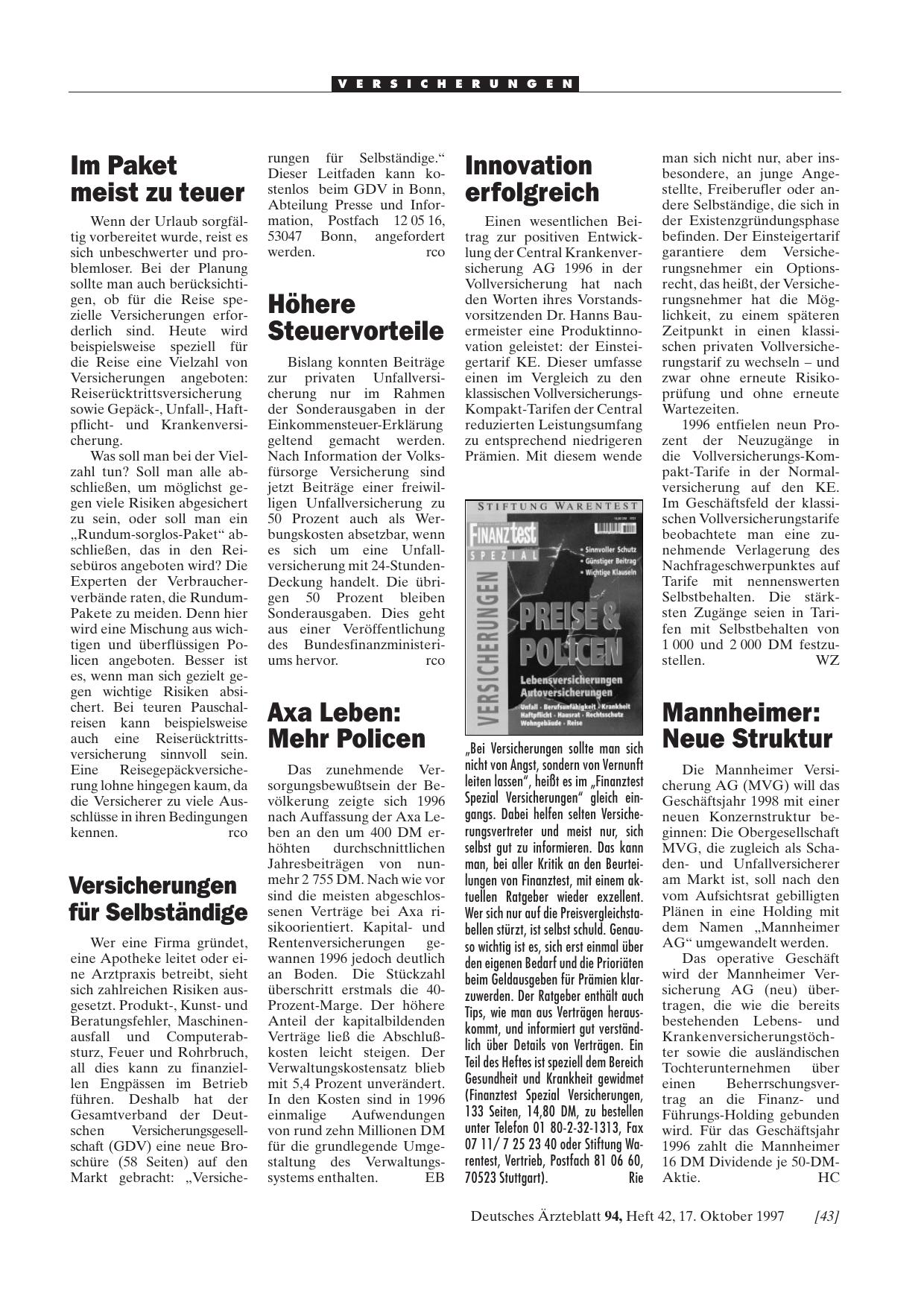 Vorschauseite 1: Mannheimer: Neue Struktur
