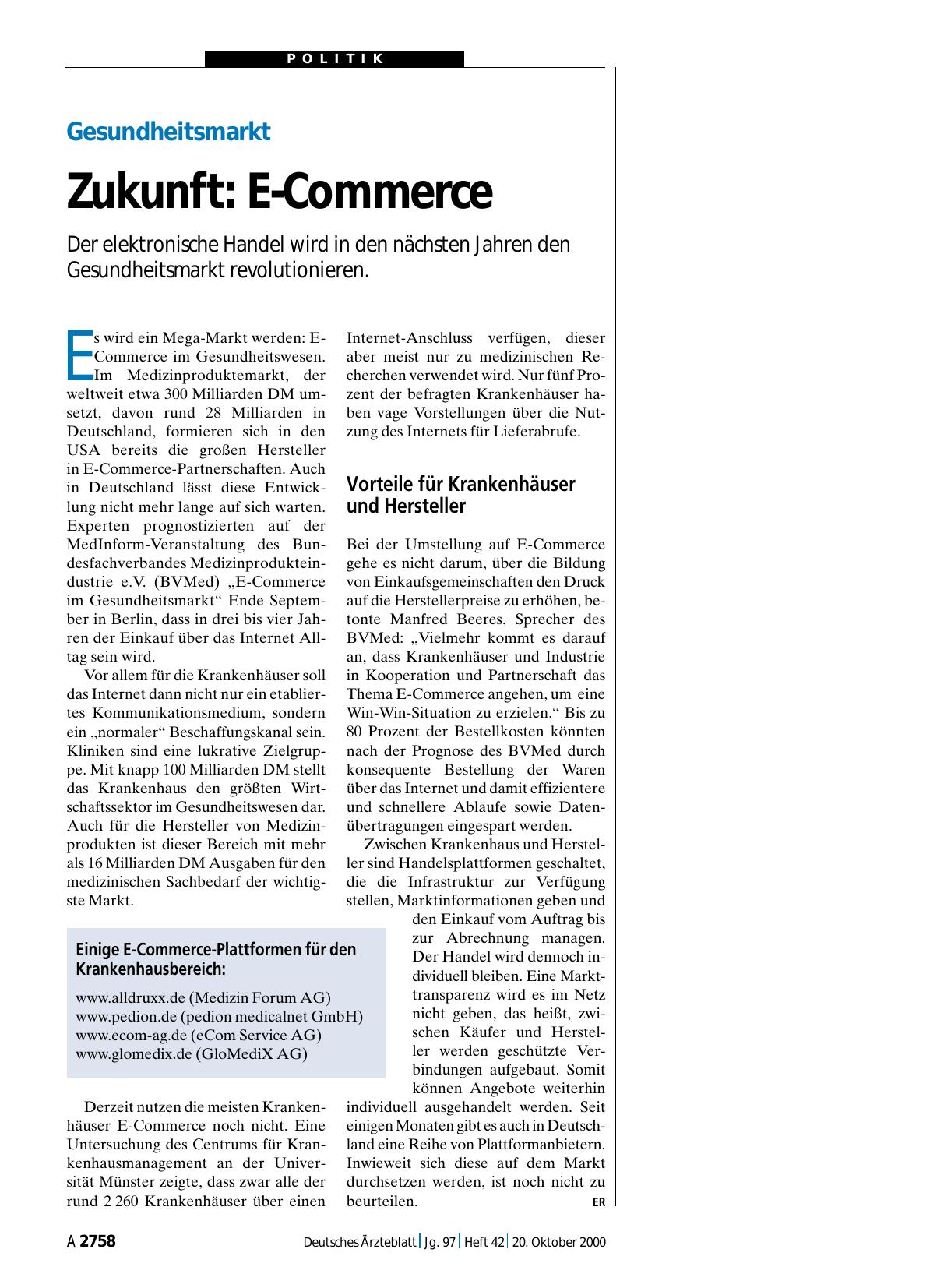 Vorschauseite 1: Gesundheitsmarkt – Zukunft: E-Commerce