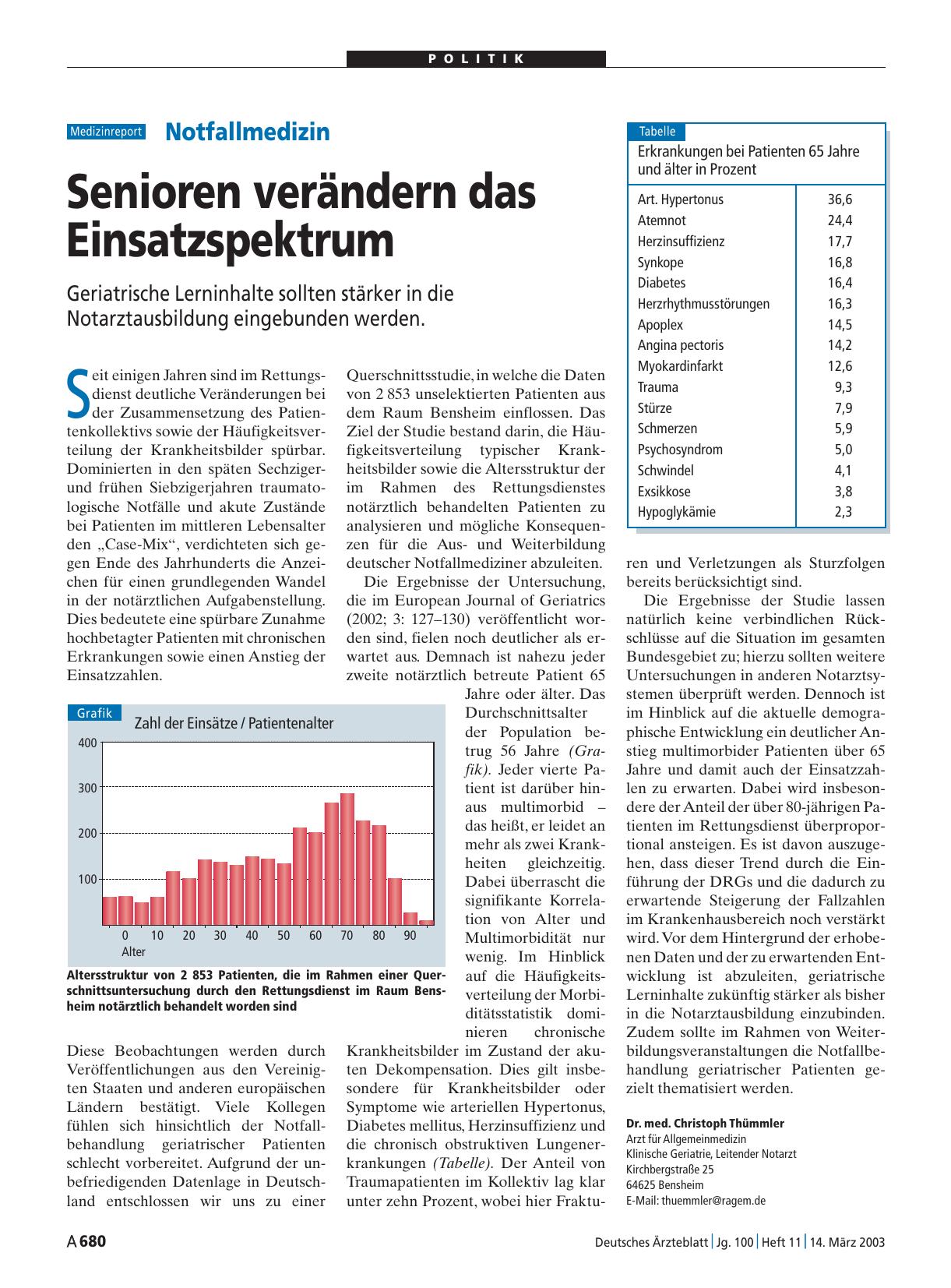 Vorschauseite 1: Notfallmedizin: Senioren verändern das Einsatzspektrum
