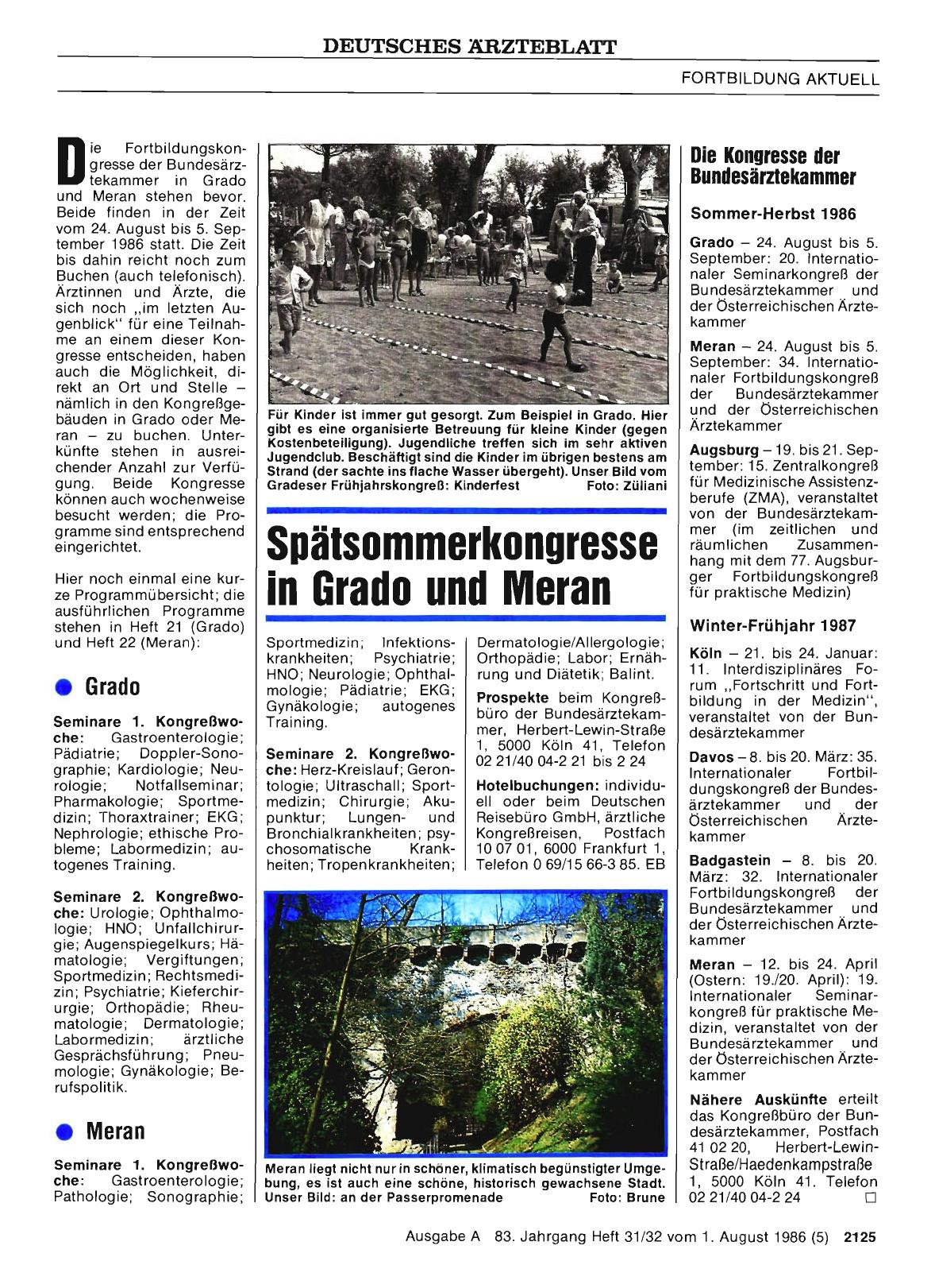 Vorschauseite 1: Spätsommerkongresse in Grado und Meran