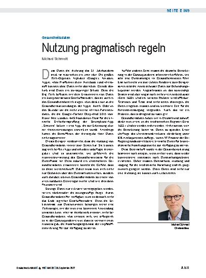 Vorschauseite 1: Gesundheitsdaten: Nutzung pragmatisch regeln