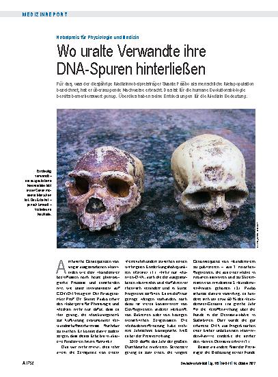 Vorschauseite 1: Nobelpreis für Physiologie und Medizin: Wo uralte Verwandte ihre DNA-Spuren hinterließen