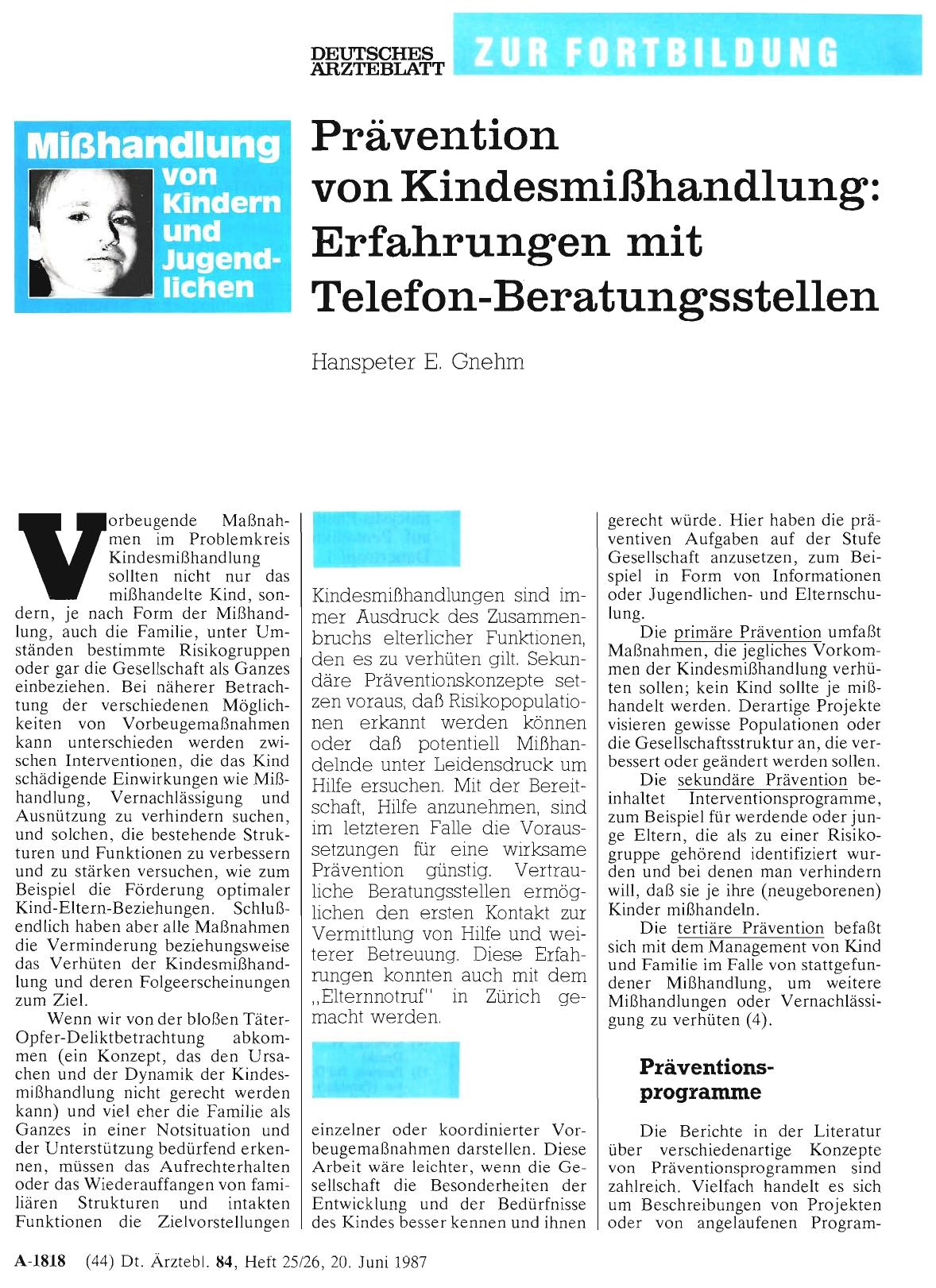 Vorschauseite 1: Mißhandlung von Kindern und Jugendlichen: Prävention von Kindesmißhandlung: Erfahrungen mit Telefon-Beratungsstellen