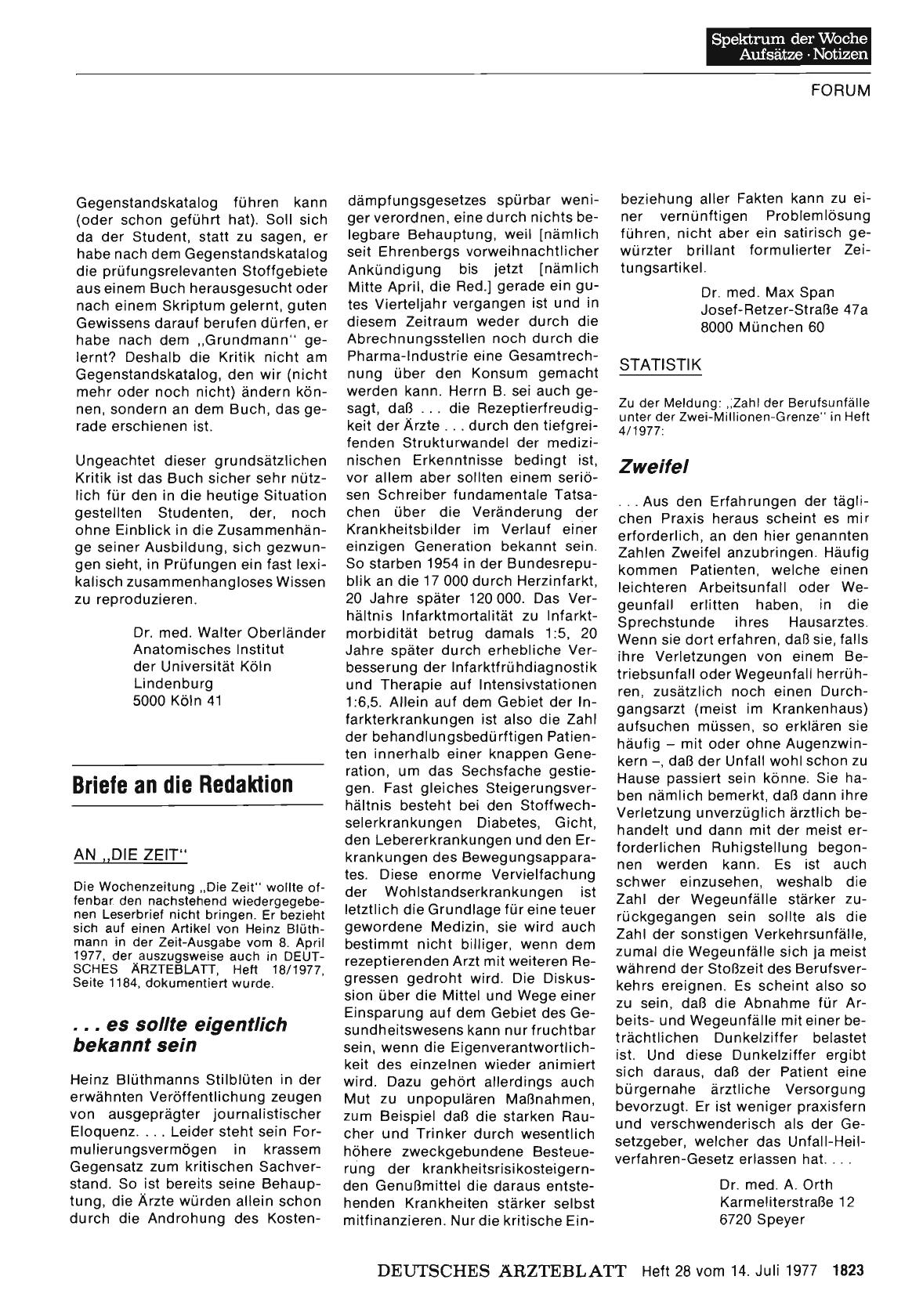 Vorschauseite 1: AN „DIE ZEIT“: .. . es sollte eigentlich bekannt sein