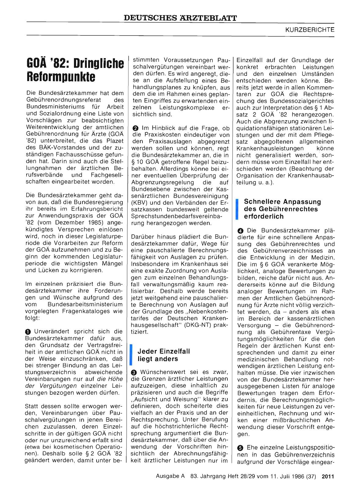 Vorschauseite 1: GOÄ '82: Dringliche Reformpunkte