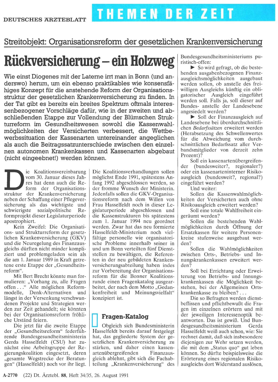 Vorschauseite 1: Streitobjekt: Organisationsreform der gesetzlichen Krankenversicherung: Rückversicherungein Holzweg