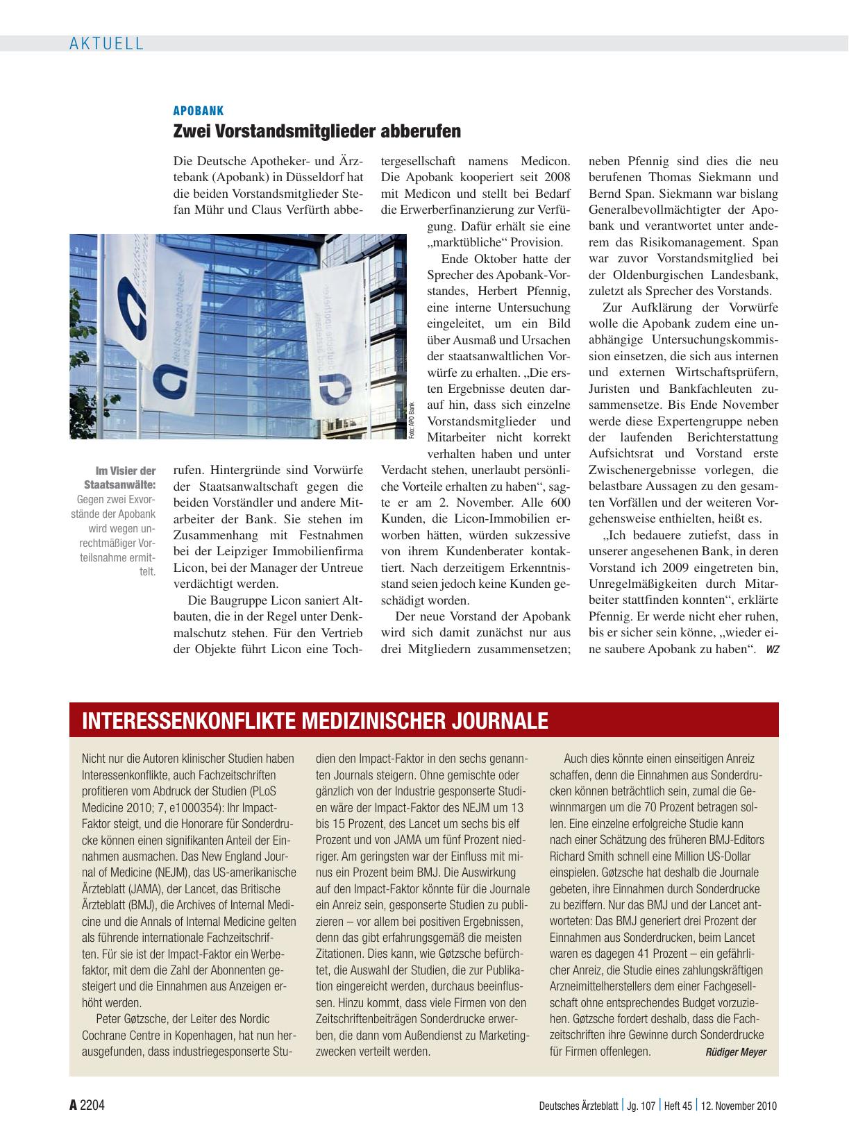 Vorschauseite 1: Apobank: Zwei Vorstandsmitglieder abberufen