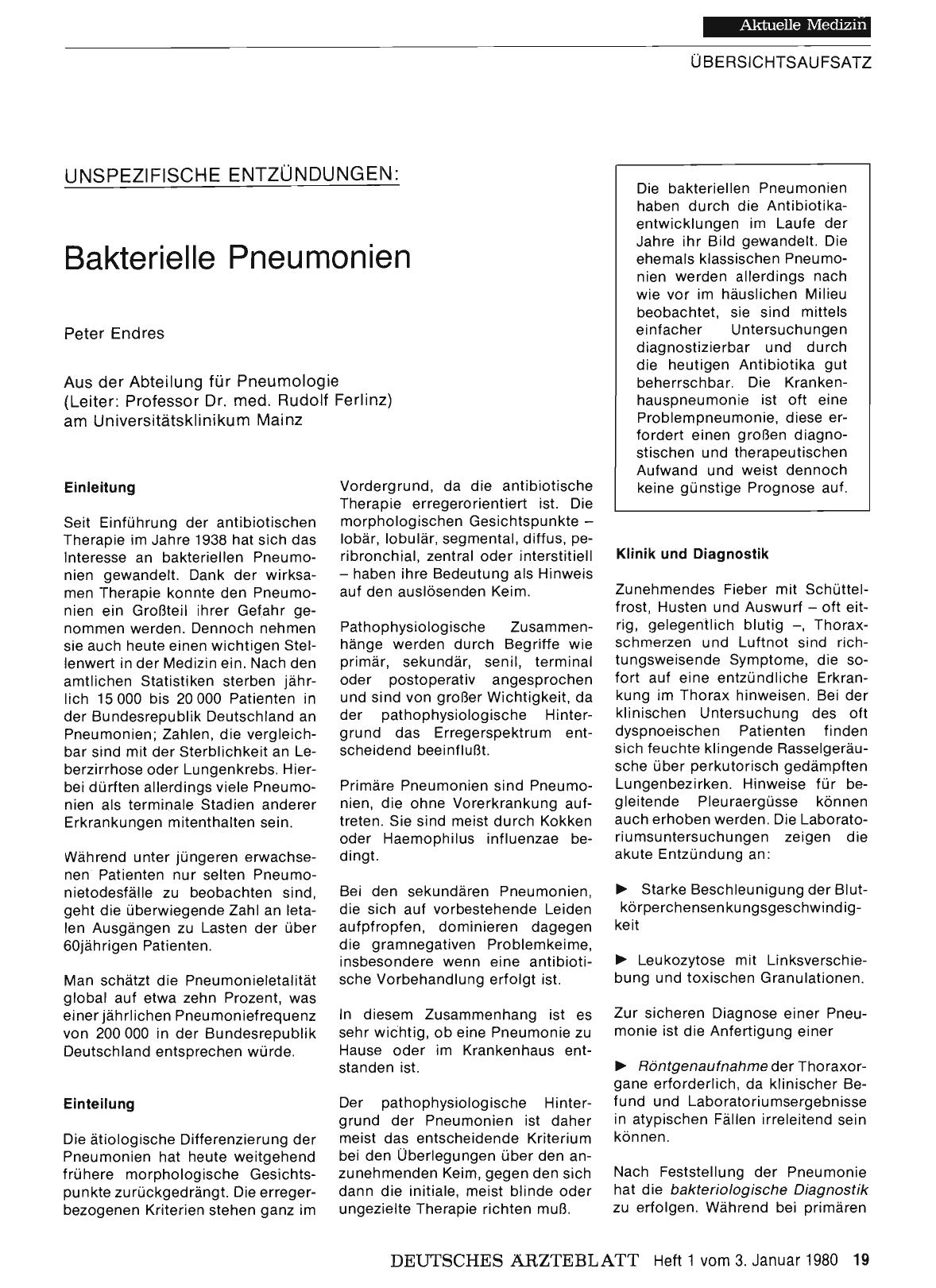 Vorschauseite 1: Unspezifische Entzündungen: Bakterielle Pneumonien