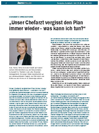 Vorschauseite 1: Schuberts Sprechstunde: „Unser Chefarzt vergisst den Plan immer wieder – was kann ich tun? “