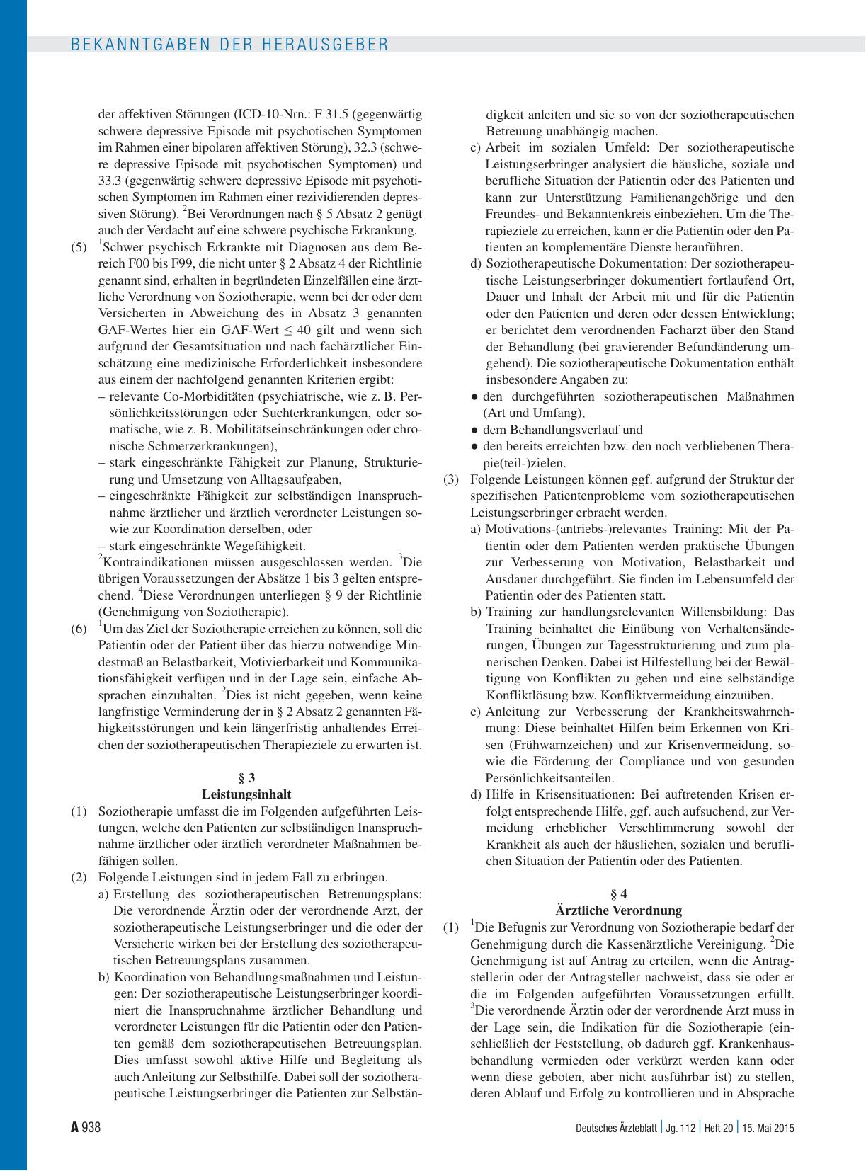 Vorschauseite 2: Beschluss des Gemeinsamen Bundesausschusses über eine Neufassung der Soziotherapie-Richtlinie „Richtlinie des Gemeinsamen Bundesausschusses über die Durchführung von Soziotherapie…