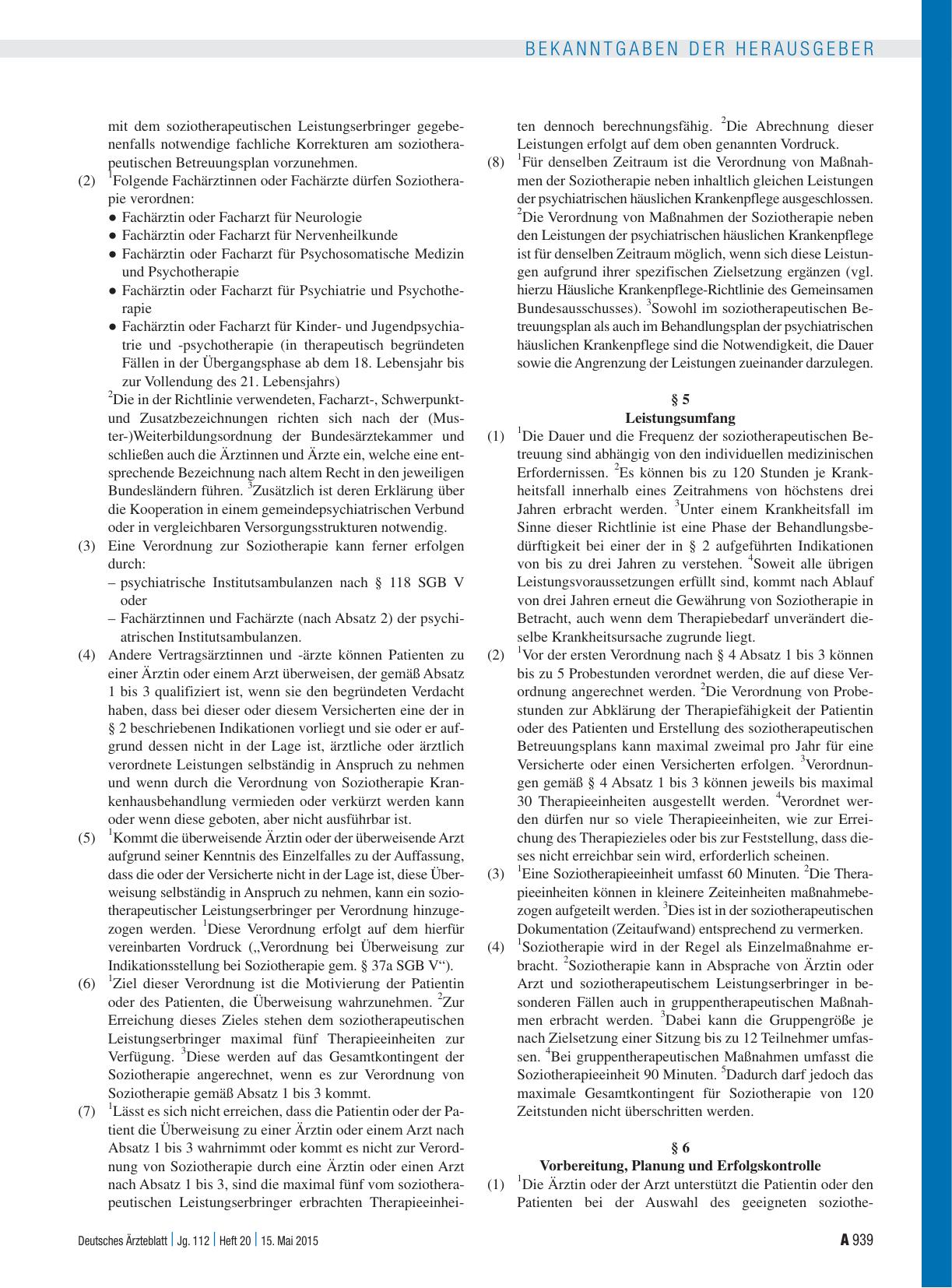 Vorschauseite 3: Beschluss des Gemeinsamen Bundesausschusses über eine Neufassung der Soziotherapie-Richtlinie „Richtlinie des Gemeinsamen Bundesausschusses über die Durchführung von Soziotherapie…