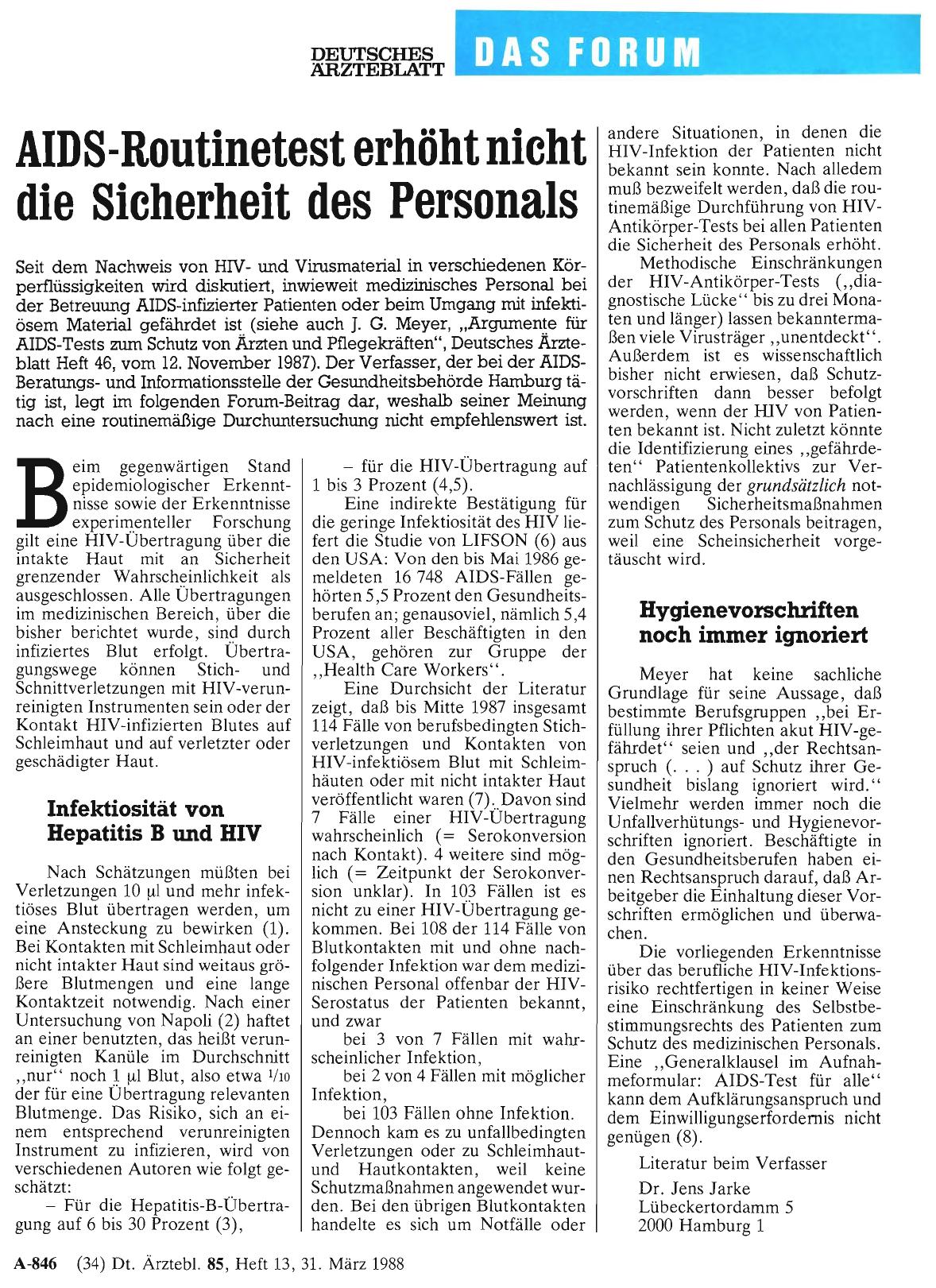 Vorschauseite 1: AIDS-Routinetest erhöht nicht die Sicherheit des Personals