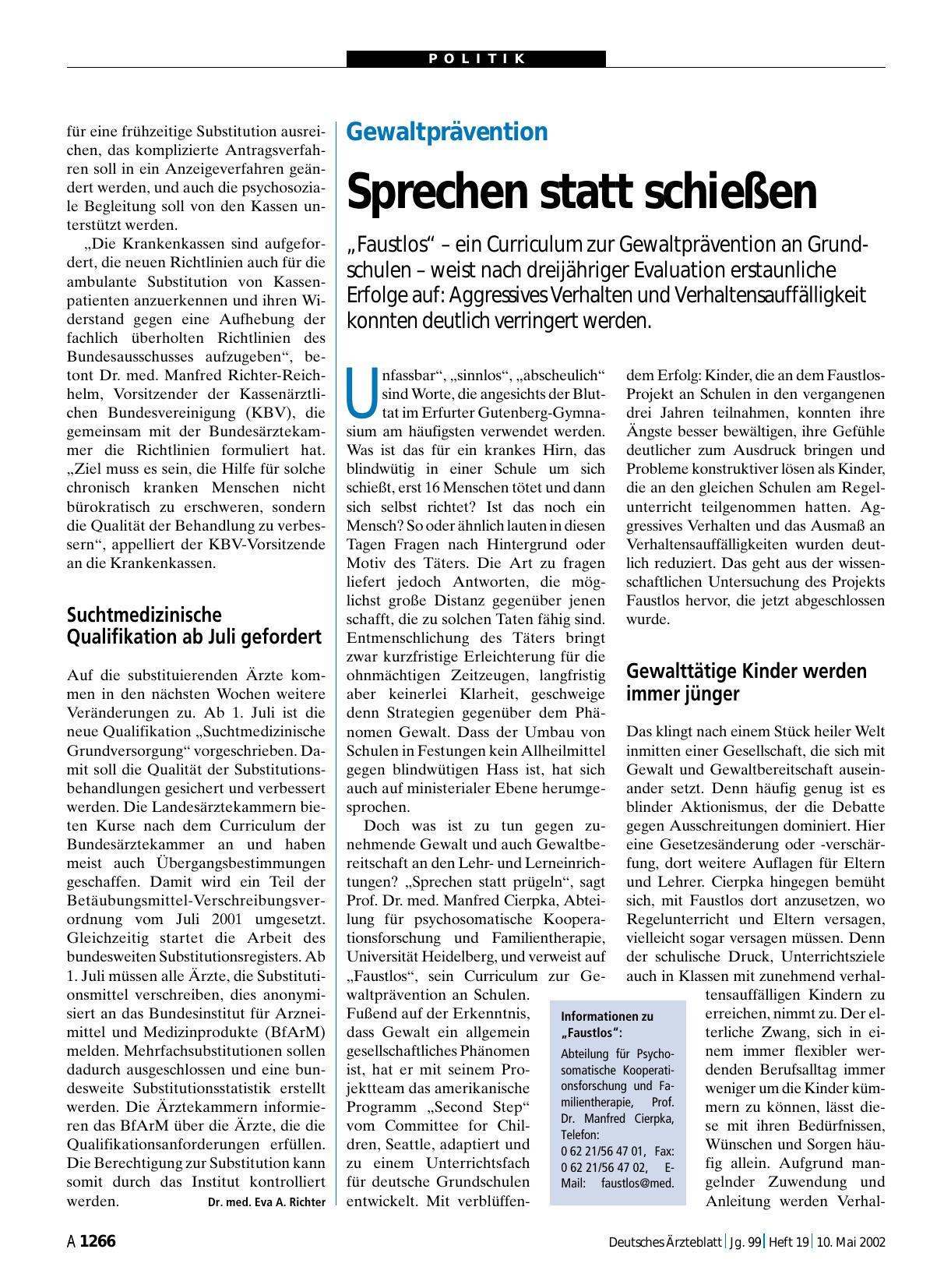 Vorschauseite 1: Gewaltprävention: Sprechen statt schießen