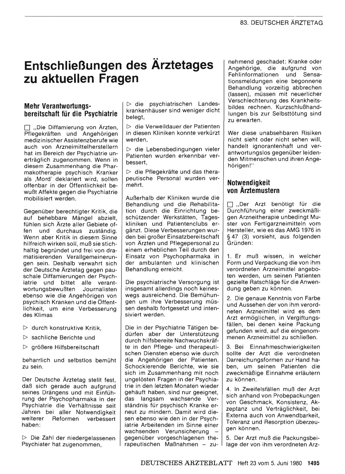 Vorschauseite 1: Entschließungen des Ärztetages zu aktuellen Fragen