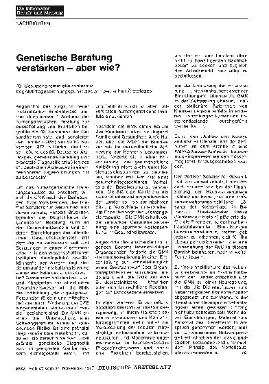 Vorschauseite 1: Genetische Beratung verstärken aber wie? : 40. Gesundheitsministerkonferenz begrüßt Tagesordnungspunkt des 81. Deutschen Ärztetages