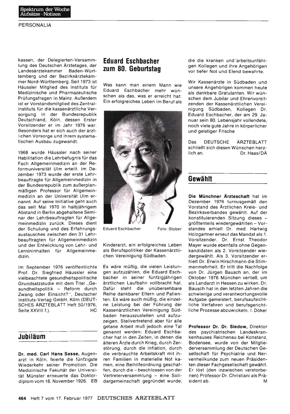 Vorschauseite 1: Eduard Eschbacher zum 80. Geburtstag