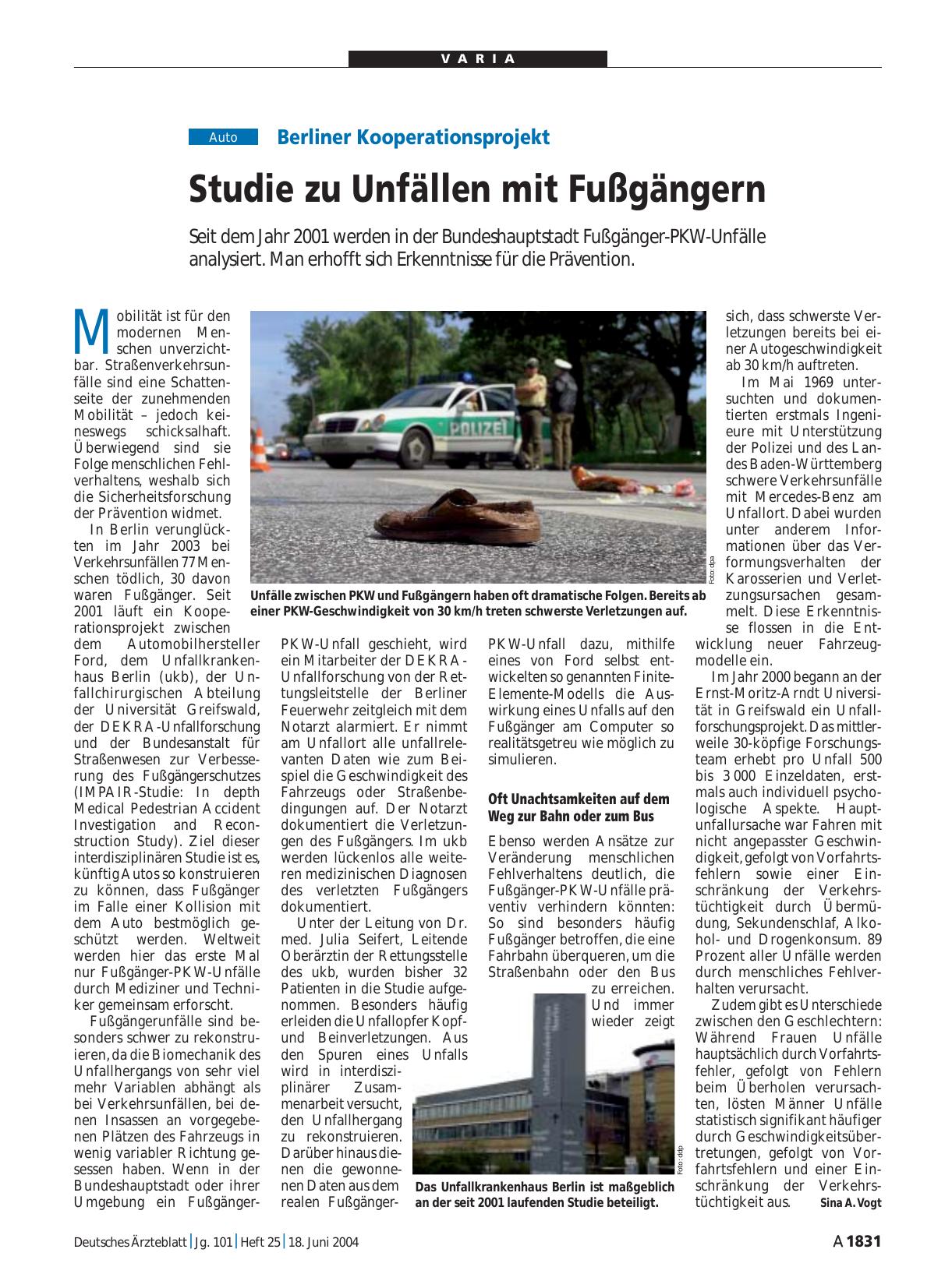 Vorschauseite 1: Berliner Kooperationsprojekt: Studie zu Unfällen mit Fußgängern