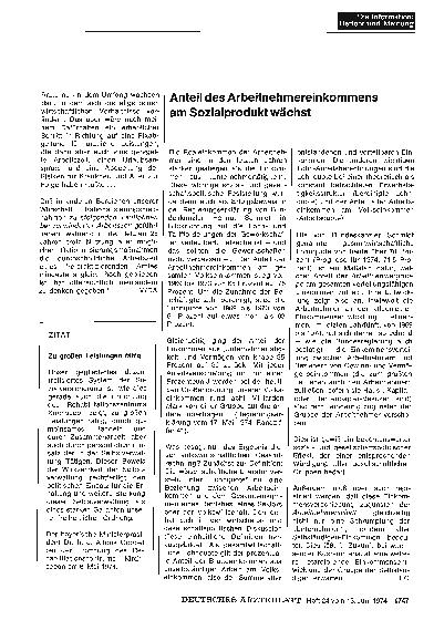 Vorschauseite 1: Anteil des Arbeitnehmereinkommens am Sozialprodukt wächst