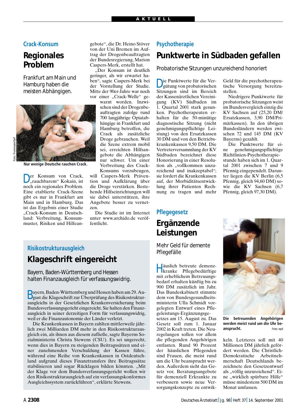 Vorschauseite 1: Crack-Konsum: Regionales Problem