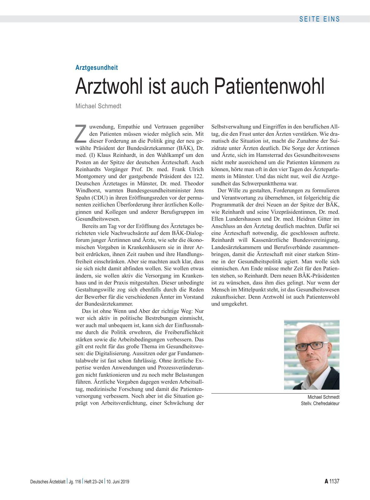Vorschauseite 1: Arztgesundheit: Arztwohl ist auch Patientenwohl