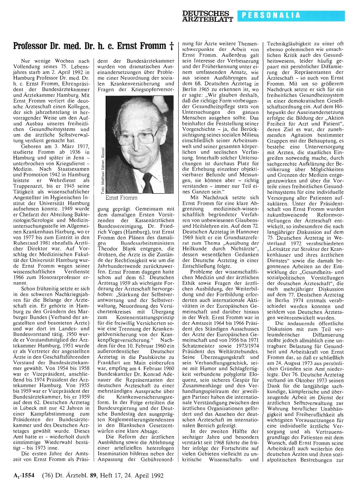 Vorschauseite 1: Professor Dr. med. Dr. h. c. Ernst Fromm