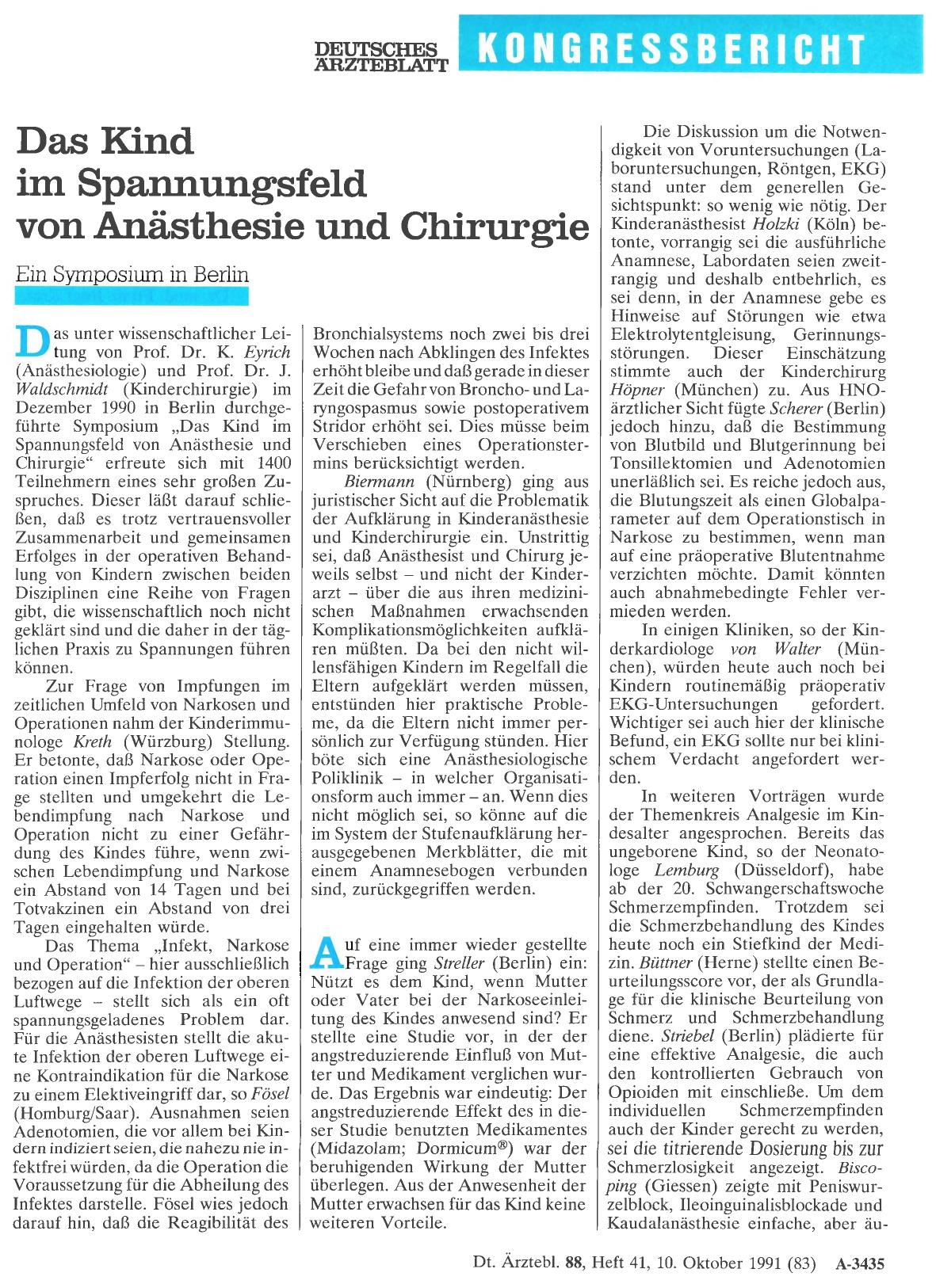 Vorschauseite 1: Das Kind im Spannungsfeld von Anästhesie und Chirurgie