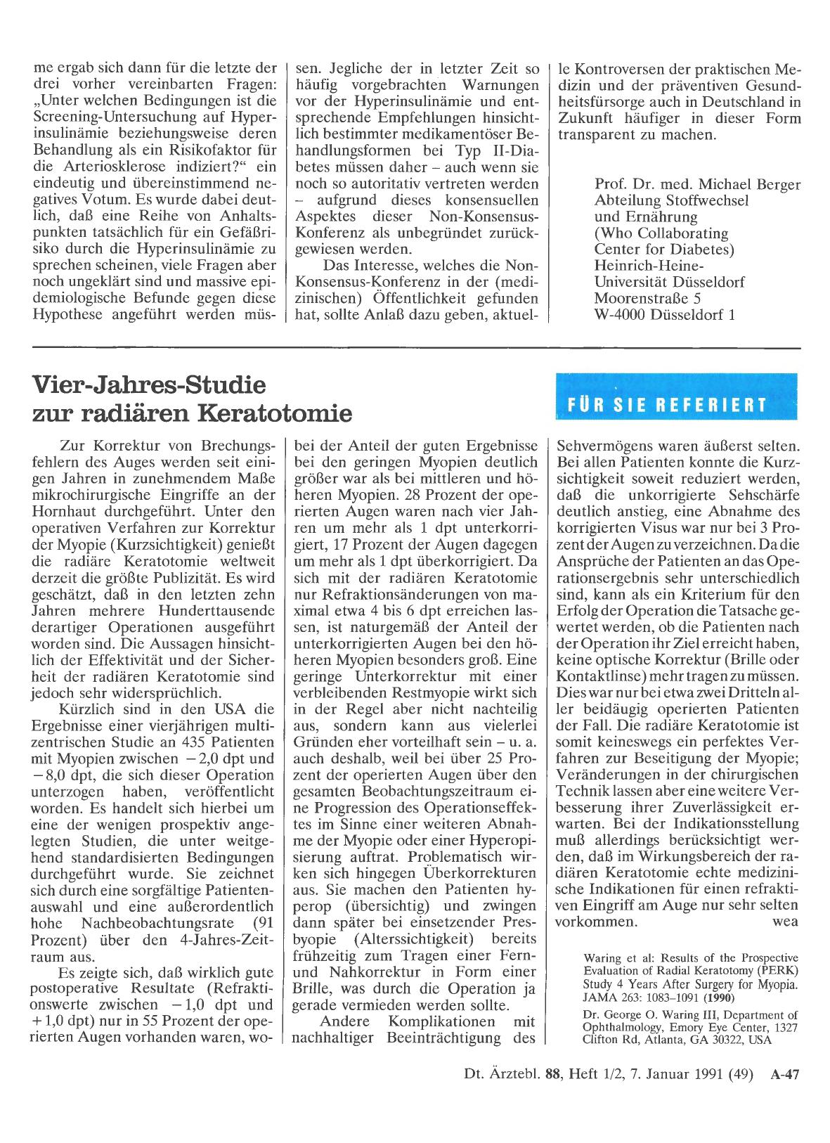 Vorschauseite 1: Vier-Jahres-Studie zur radiären Keratotomie