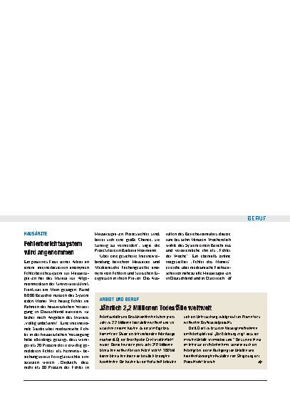 Vorschauseite 1: Arbeit und Beruf: Jährlich 2, 2 Millionen Todesfälle weltweit