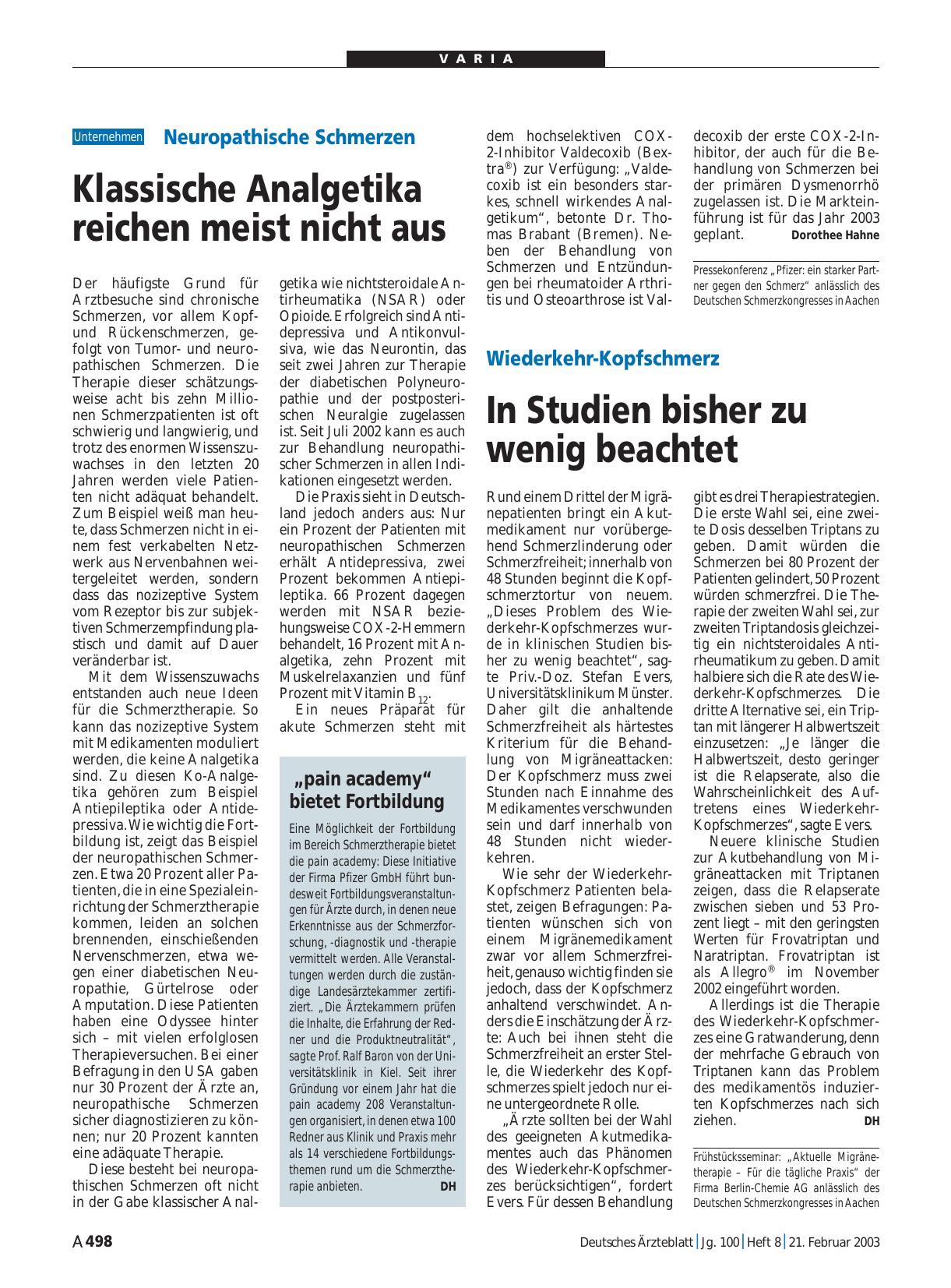 Vorschauseite 1: Neuropathische Schmerzen: Klassische Analgetika reichen meist nicht aus