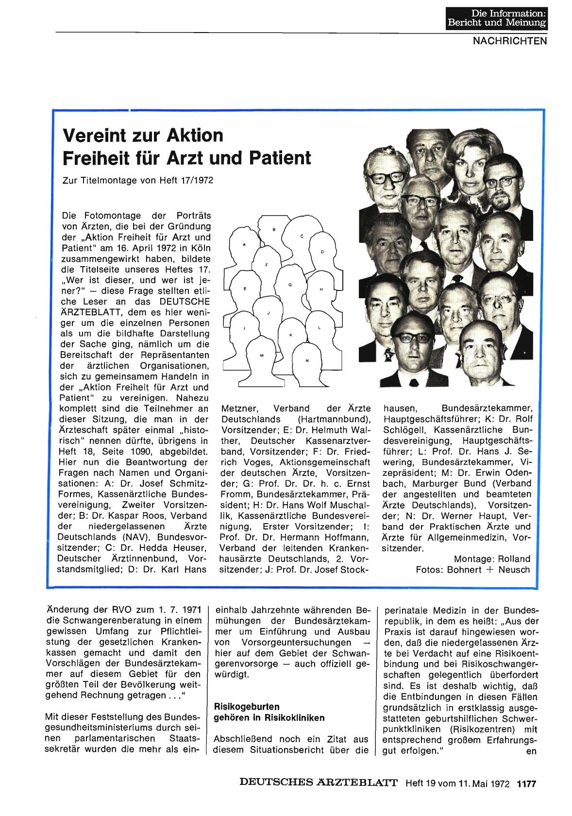 Vorschauseite 1: Vereint zur Aktion Freiheit für Arzt und Patient: Zur Titelmontage von Heft 17/1972