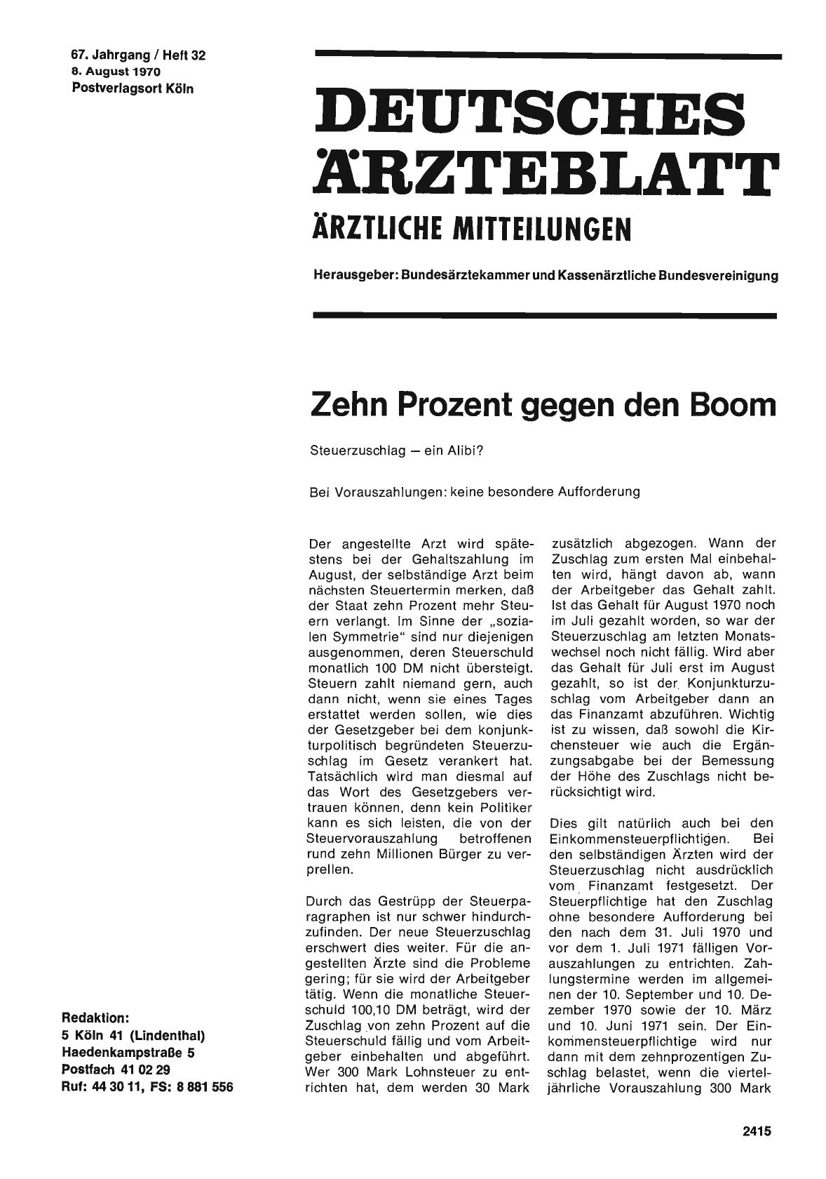Vorschauseite 1: Zehn Prozent gegen den Boom