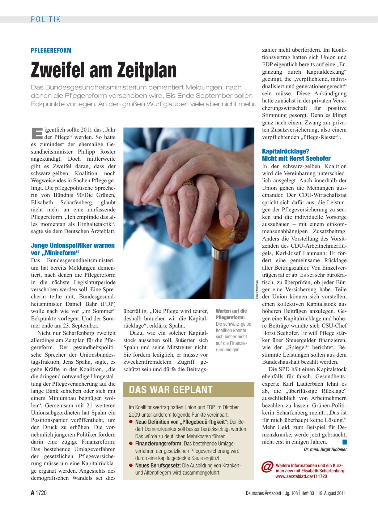 Vorschauseite 1: Pflegereform: Zweifel am Zeitplan