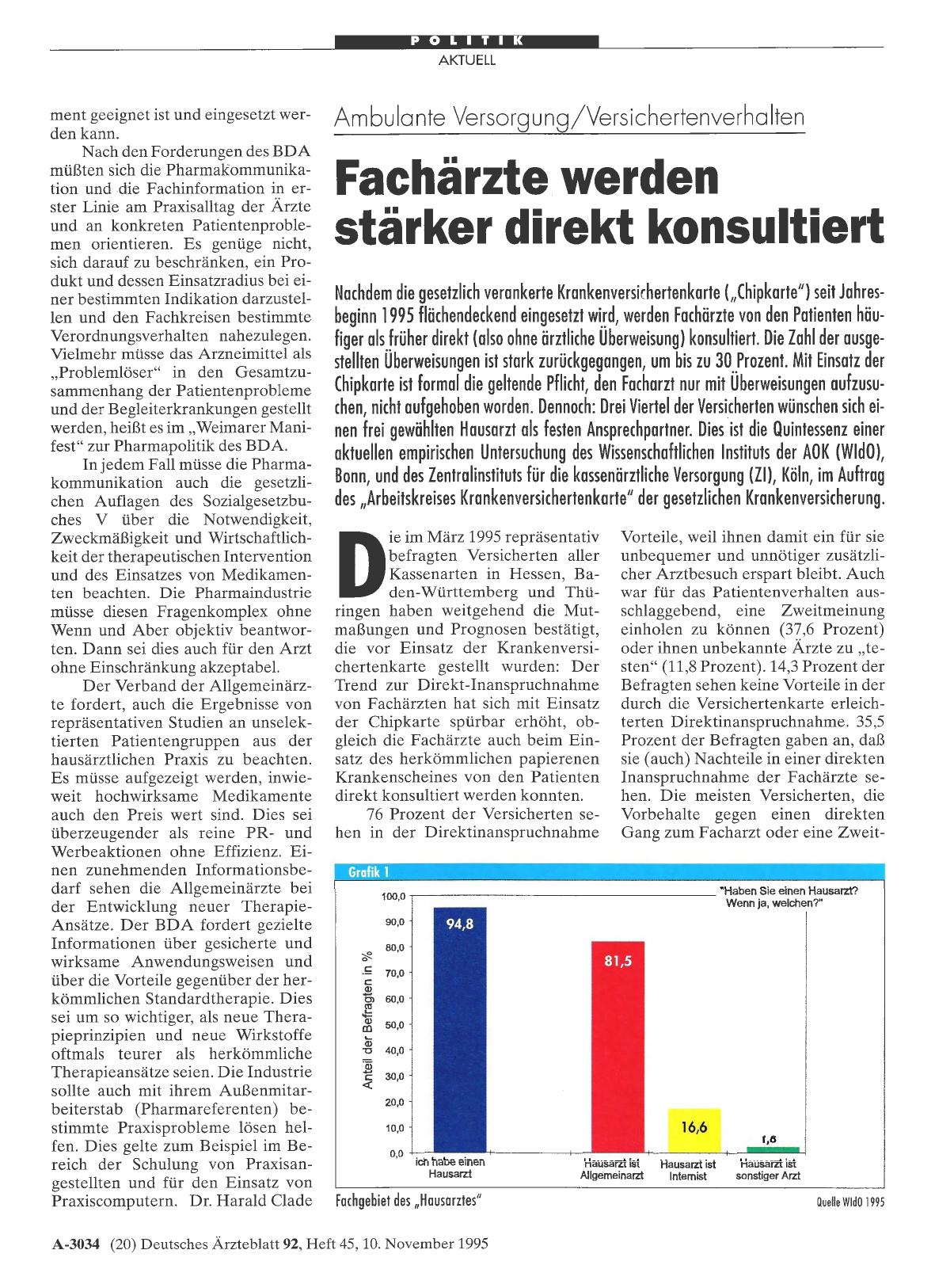 Vorschauseite 1: Ambulante Versorgung/Versichertenverhalten: Fachärzte werden stärker direkt konsultiert