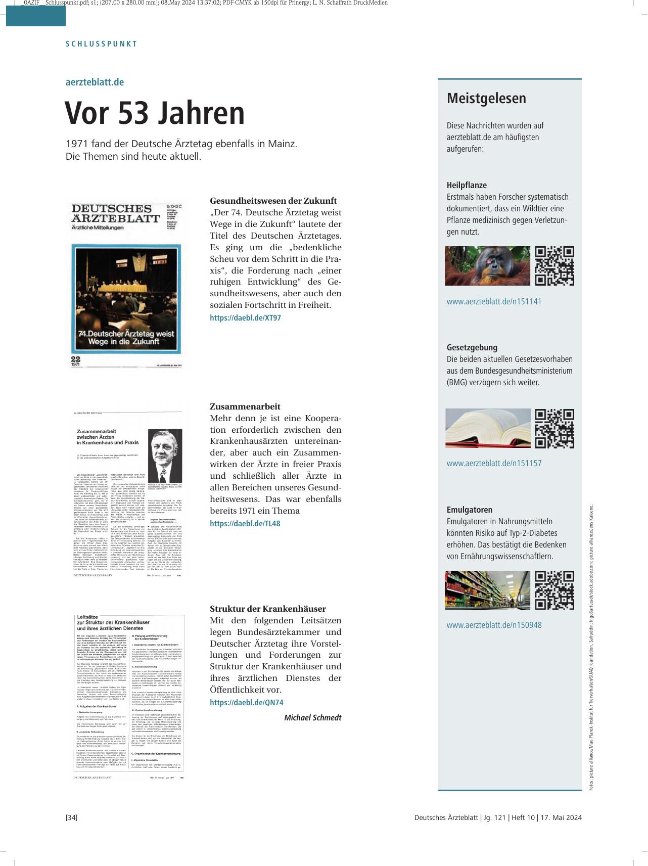 Vorschauseite 1: aerzteblatt.de: Vor 53 Jahren