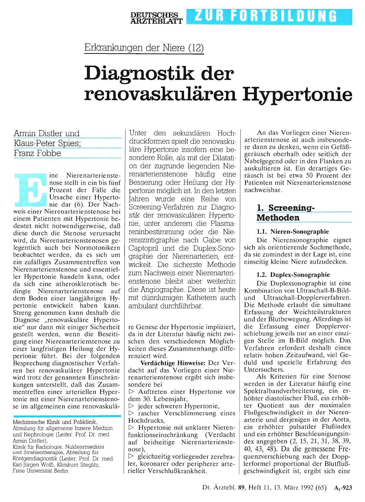 Vorschauseite 1: Erkrankungen der Niere (12): Diagnostik der renovaskulären Hypertonie