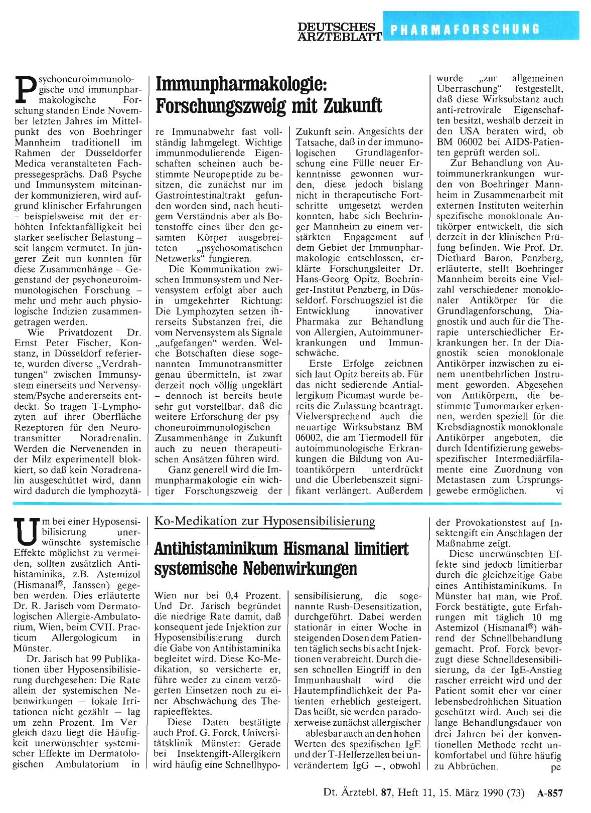 Vorschauseite 1: Ko-Medikation zur Hyposensibilisierung: Antihistaminikum Hismanal limitiert systemische Nebenwirkungen