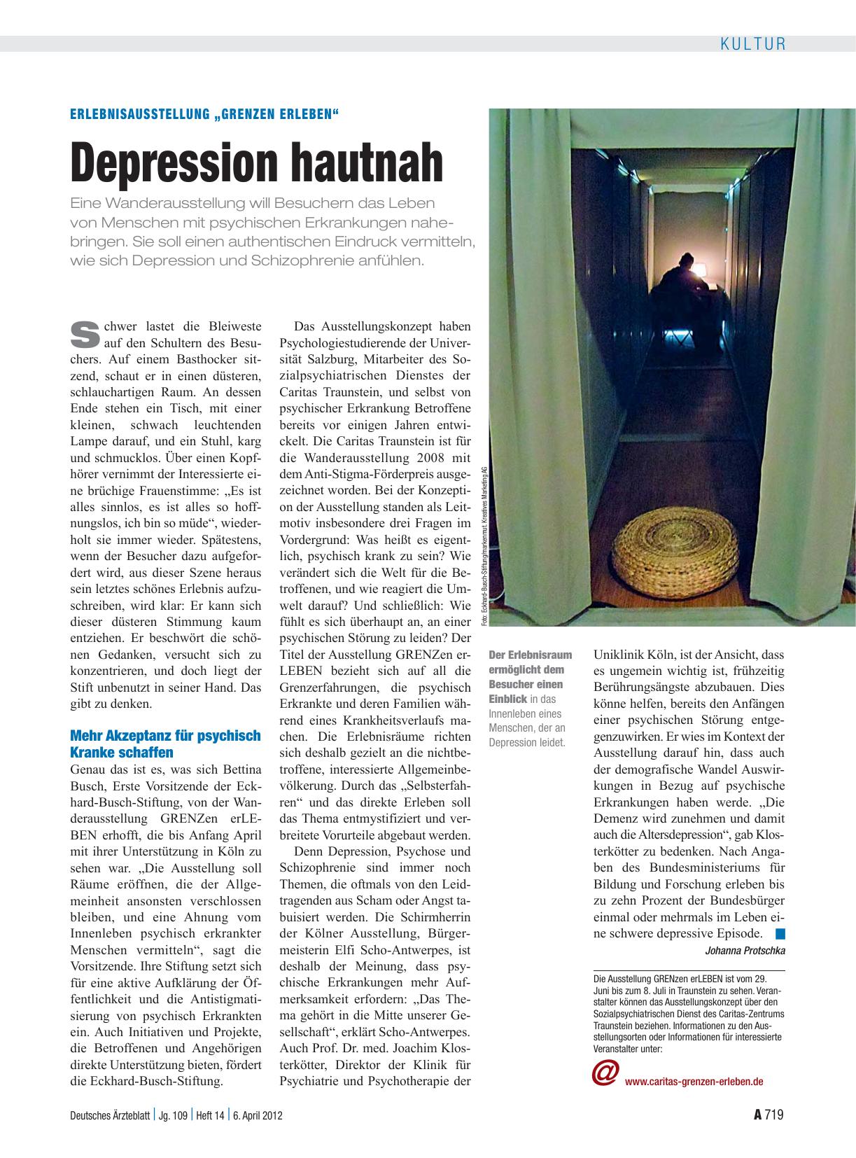 Vorschauseite 1: Erlebnisausstellung „Grenzen Erleben“: Depression hautnah