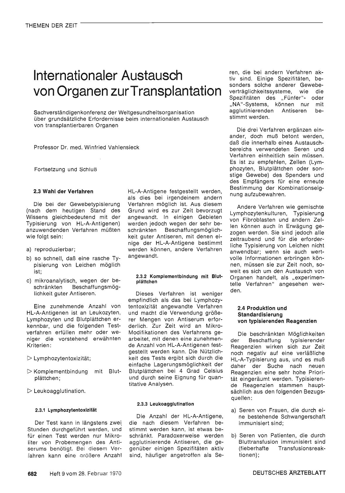 Vorschauseite 1: Internationaler Austausch von Organen zur Transplantation (Fortsetzung und Schluß)