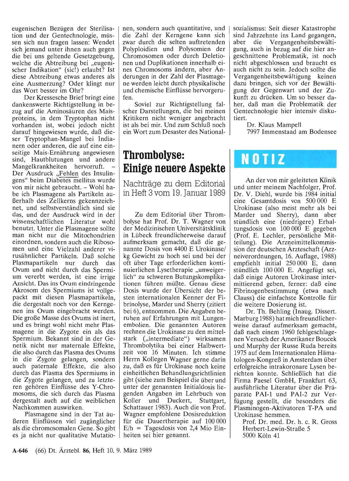 Vorschauseite 1: Thrombolyse: Einige neuere Aspekte