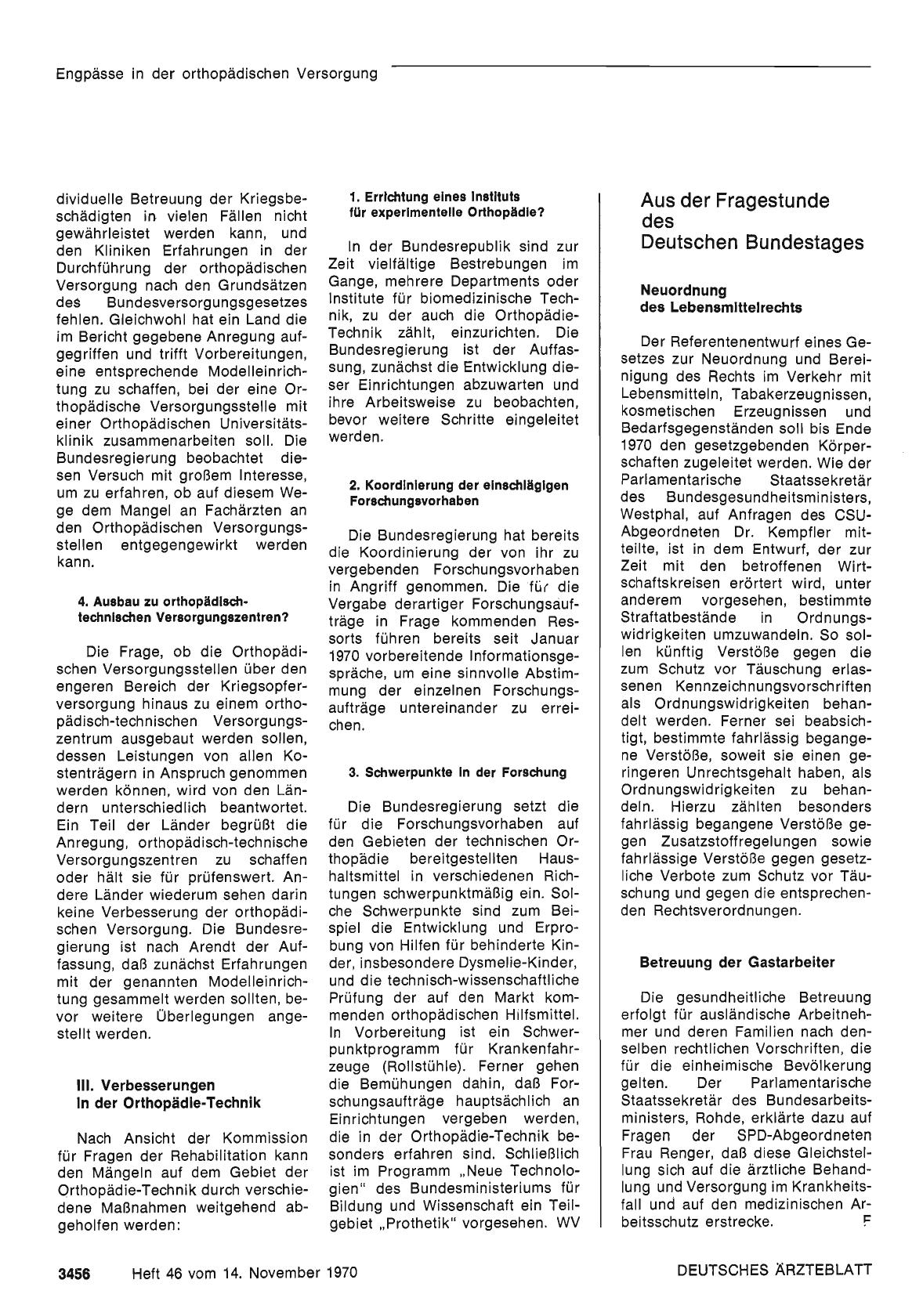 Vorschauseite 1: Aus der Fragestunde des Deutschen Bundestages