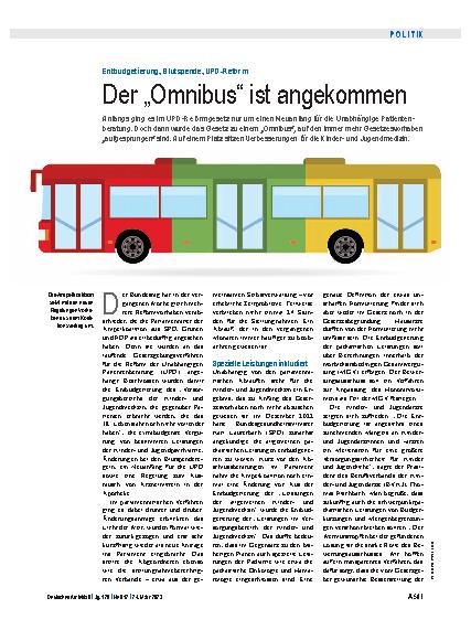 Vorschauseite 1: Entbürokratisierung, Blutspende, UPD-Reform: Der „Omnibus“ ist angekommen