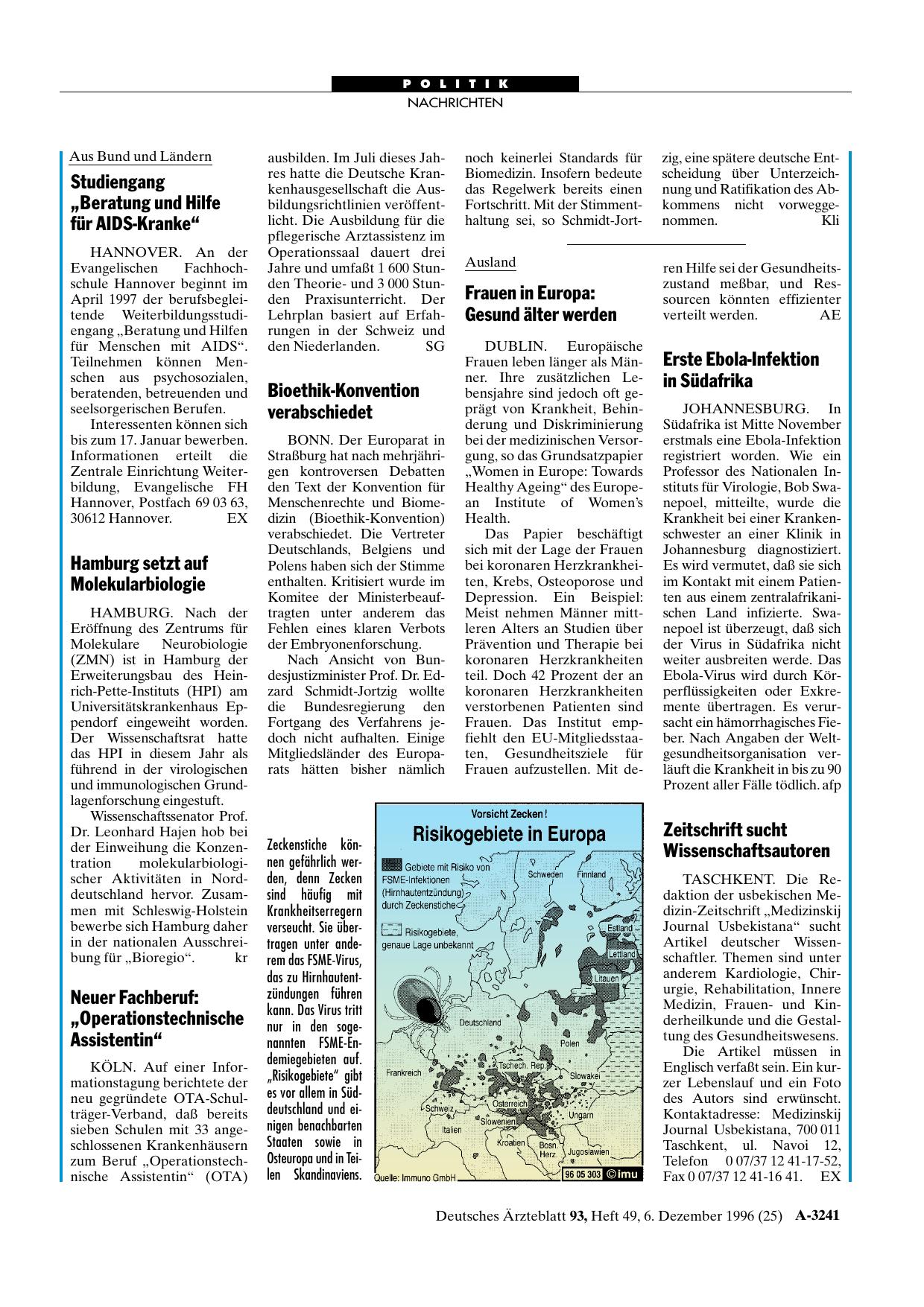 Vorschauseite 1: Studiengang „Beratung und Hilfe für AIDS-Kranke“