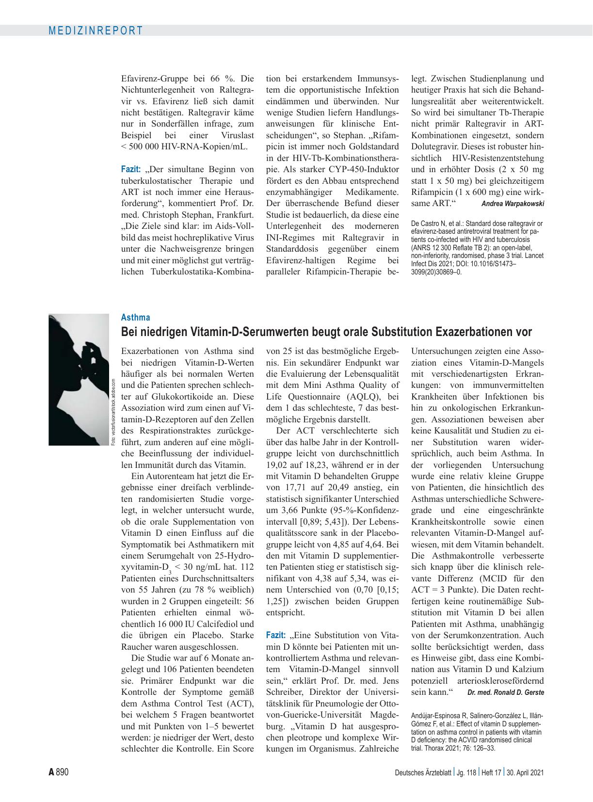 Vorschauseite 1: Asthma: Bei niedrigen Vitamin-D-Serumwerten beugt orale Substitution Exazerbationen vor