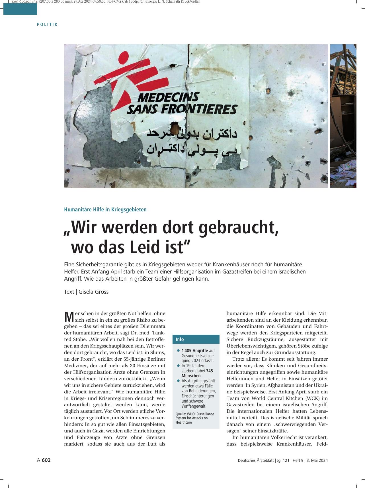 Vorschauseite 1: Humanitäre Hilfe in Kriegsgebieten: „Wir werden dort gebraucht, wo das Leid ist“