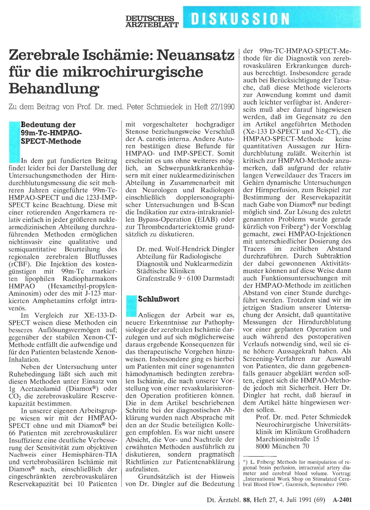 Vorschauseite 1: Zerebrale Ischämie: Neuansatz für die mikrochirurgische Behandlung: Schlußwort