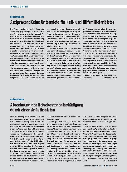 Vorschauseite 1: Rechtsreport: Arztpraxen – Keine Untermiete für Heilund Hilfsmittelanbieter