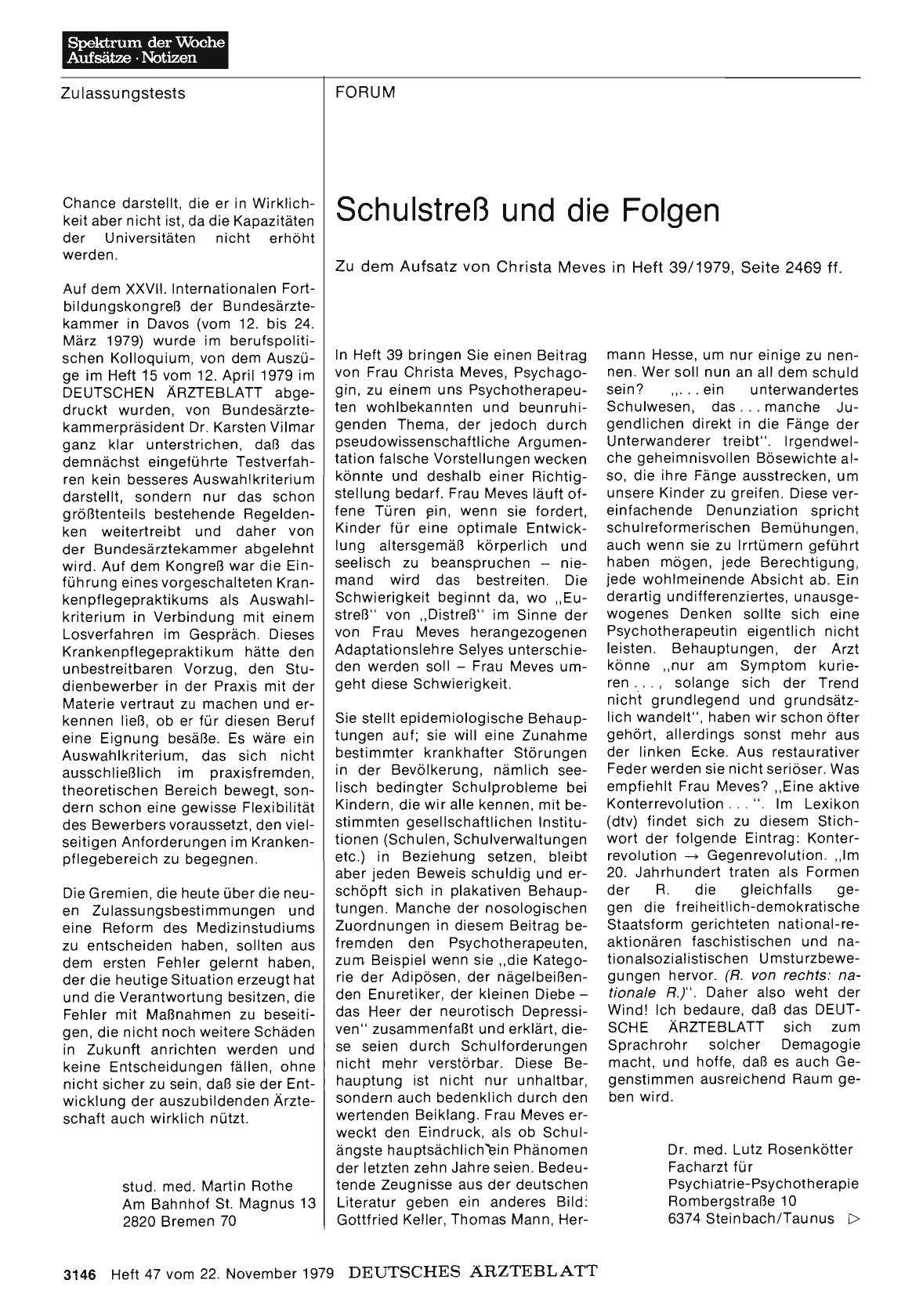 Vorschauseite 1: Schulstreß und die Folgen: Stellungnahme