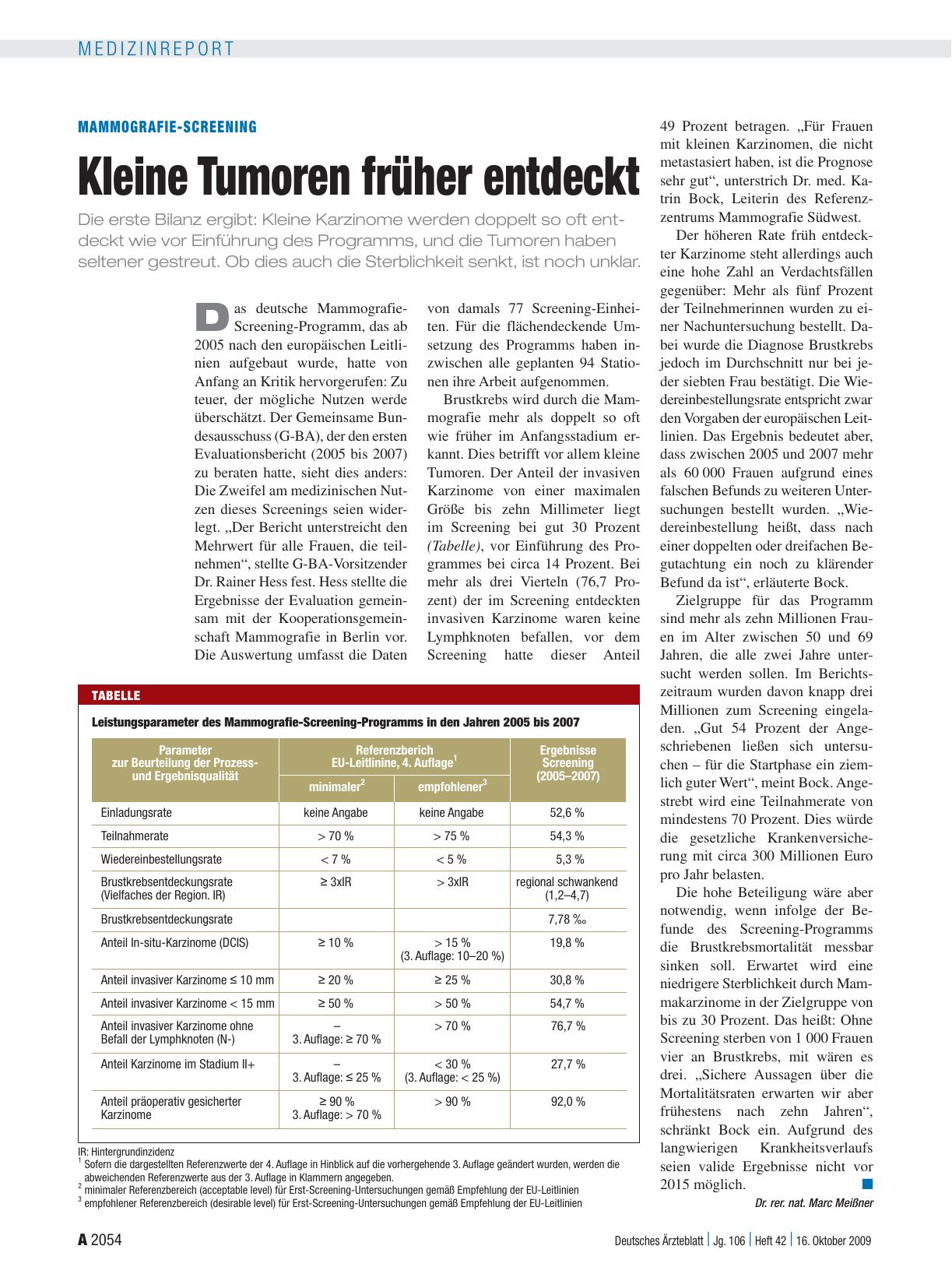 Vorschauseite 1: Mammografie-Screening: Kleine Tumoren früher entdeckt