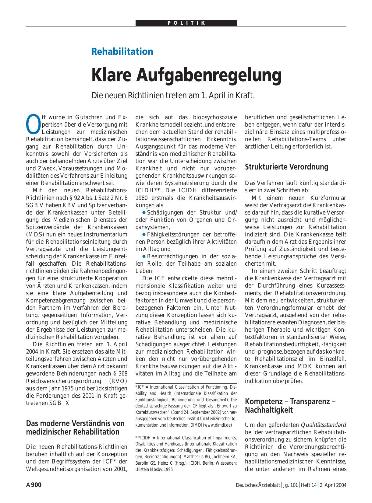 Vorschauseite 1: Rehabilitation: Klare Aufgabenregelung