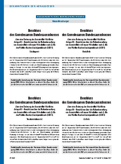 Vorschauseite 1: Beschluss des Gemeinsamen Bundesausschusses über eine Änderung der Arzneimittel-Richtlinie: Anlage XII – Tenofoviralafenamid